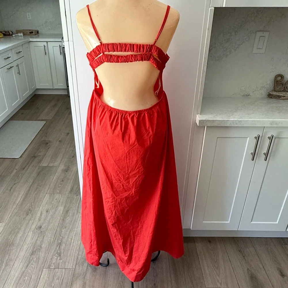 NWT Free People Red Fifi Midi Dress Spaghetti Strap Smocked Top Size Large $98 - Picture 5 of 9